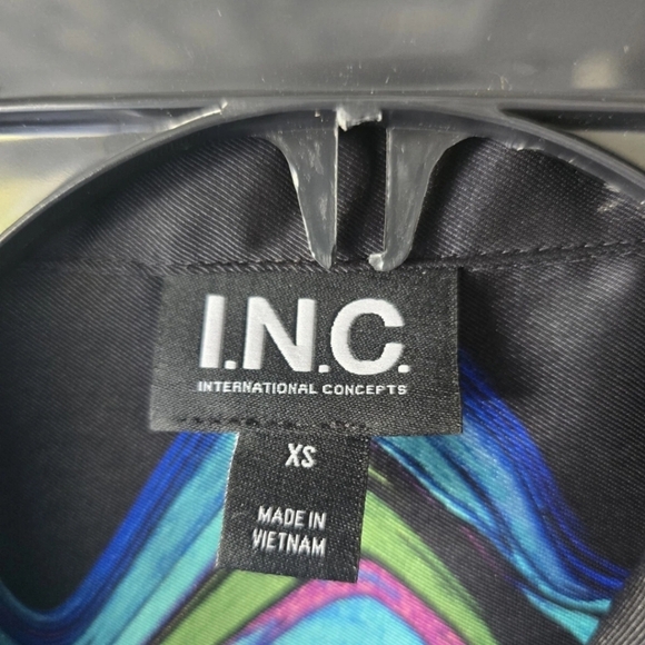 Inc International Satin Shirt Dress XS Women Button Up Pockets Colorful No Belt - Picture 6 of 14